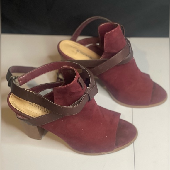 Preloved Just Fab Amelia Women's‎ Burgundy Heeled Sandals size 10W - Picture 2 of 4